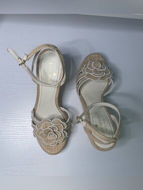 kate spade Beige Floral Applique Ankle-Strap Sandals
